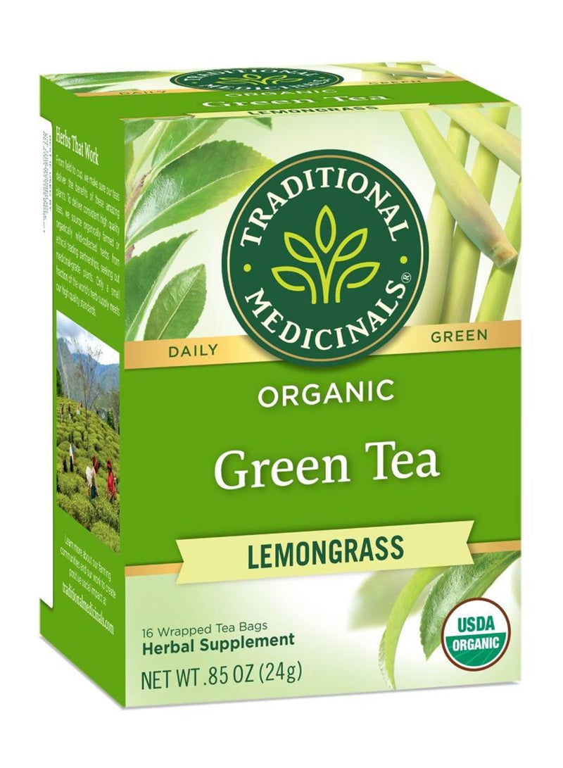 Traditional Medicinals Organic Green Tea, Infused with Lemongrass, Caffeine Free, 16 tea bags - Image 1